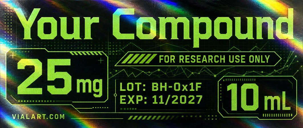 Biohacker label design generated with AI Label Studio by VialArt
