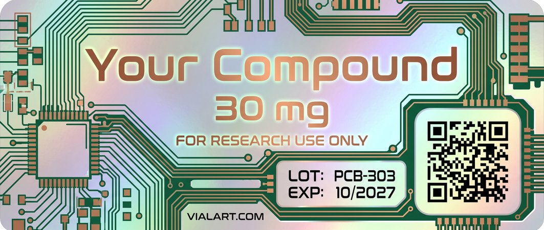 Circuit Board + QR label design generated with AI Label Studio by VialArt