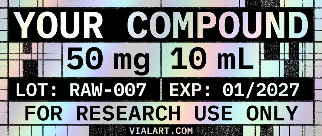 Brutalist label design generated with AI Label Studio by VialArt