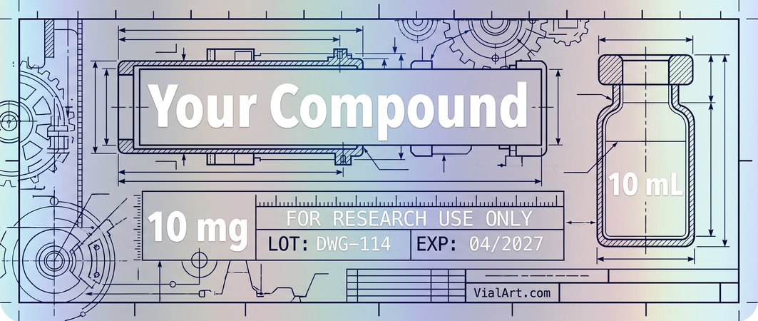 Technical Blueprint label design generated with AI Label Studio by VialArt